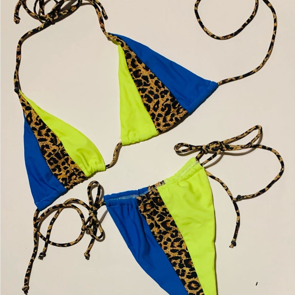 Leopard Print Blue and Yellow Bikini Set